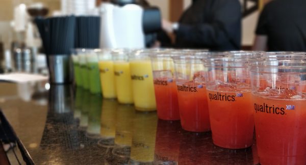 Qualtrics branded cups branded smoothie cups